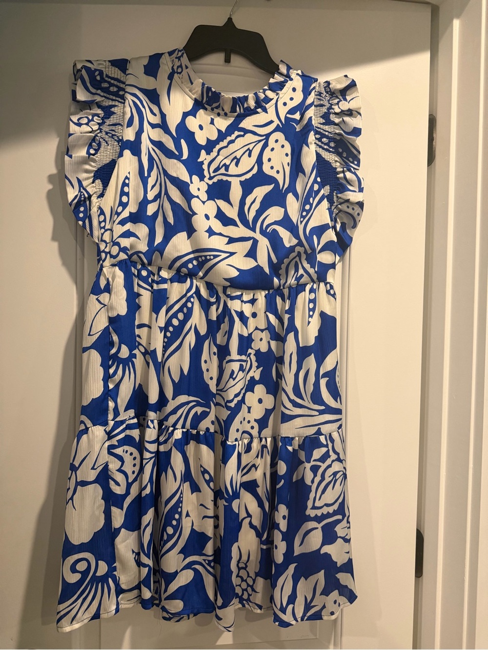 JODIFL Blue & White Floral Ruffle Tiered Dress